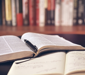 Open books in a library